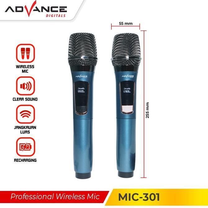 Advance MIC301 DOUBLE Mic Wireless Microphone Bluetooth Karaoke BONUS Baterai Original