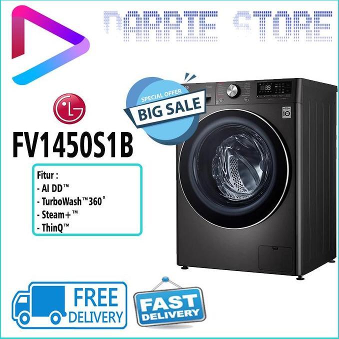 BEBAS ONGKIR - LG FV1450S1B MESIN CUCI FRONT LOADING 10.5KG FV-1450S1B FV1450 1450S1B