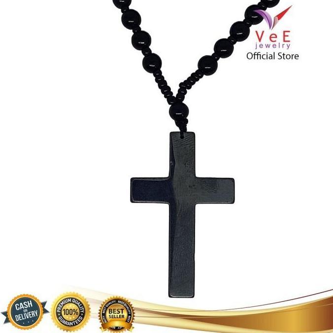 Kalung Salib Batu Giok Asli Cina Liontin Batu Blustin - VeE Feng Shui JS