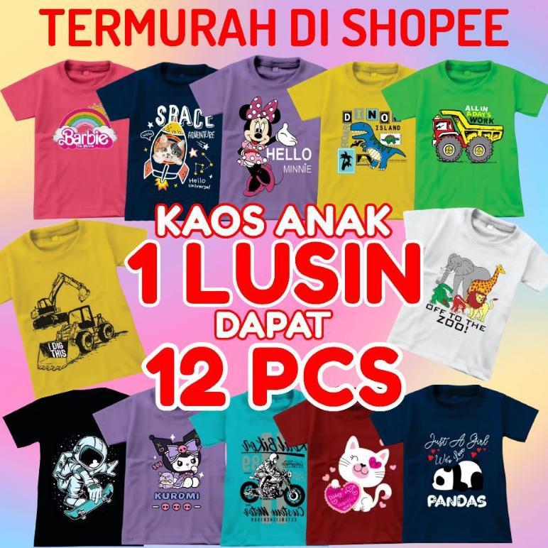 As25 Baju Setelan Anak Anak Kaos Anak 1 Lusin 12 Pcs Baju Anak Laki-Laki Perempuan