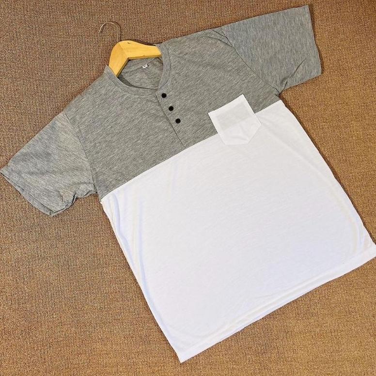 Terlaris kaos pria lengan pendek model kancing depan kerah sanghai lengan pendek kombinasi warna put