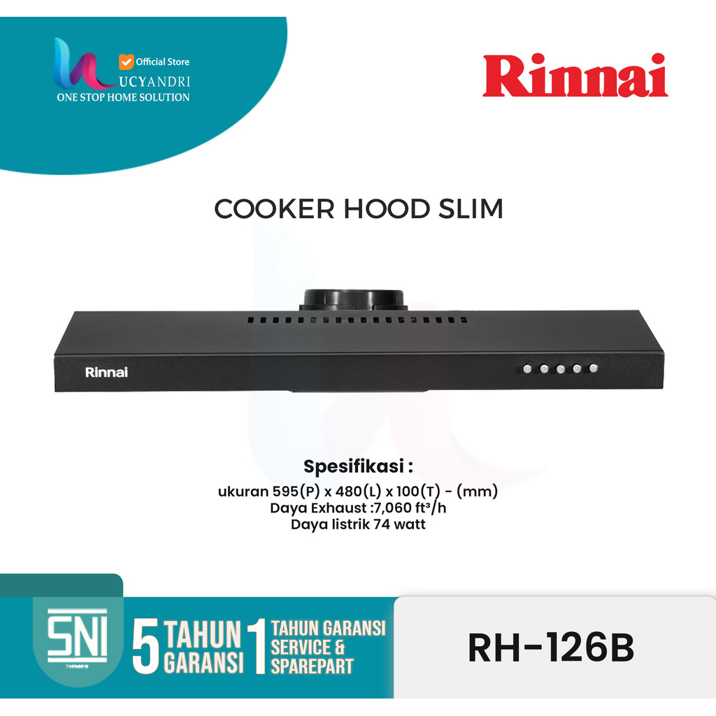 Rinnai RH126B Cooker Hood Slim | Alat Penyedot Asap Dapur | Dilengkapi Filter & Lampu
