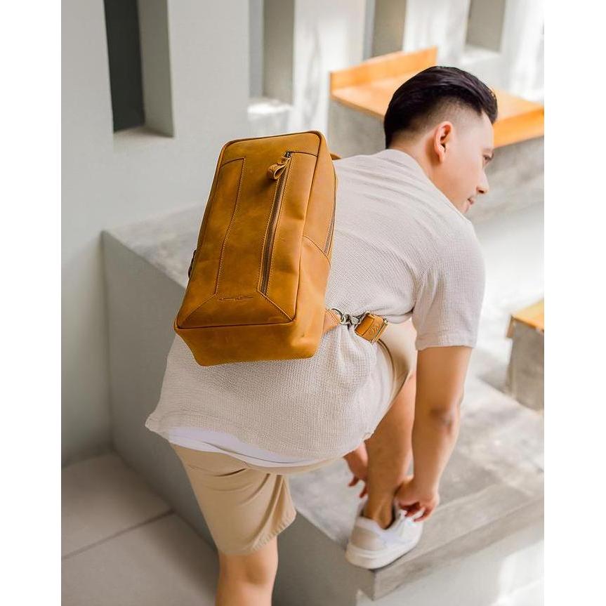 Kenes Leather Tas Pinggang Pria Waist Bag Kulit Premium Marvel - Free Grafir Nama