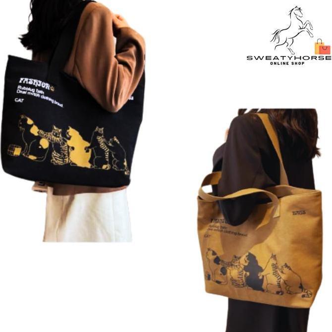 Tas Totebag Kanvas Fashion Wanita Totebag Bergambar Lucu Totebag Besar TH