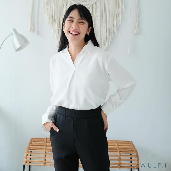 Promo Wulfi Atasan Kemeja Plus White / Kemeja Lengan Panjang Putih / Kemeja Kantor / Blouse Wanita /