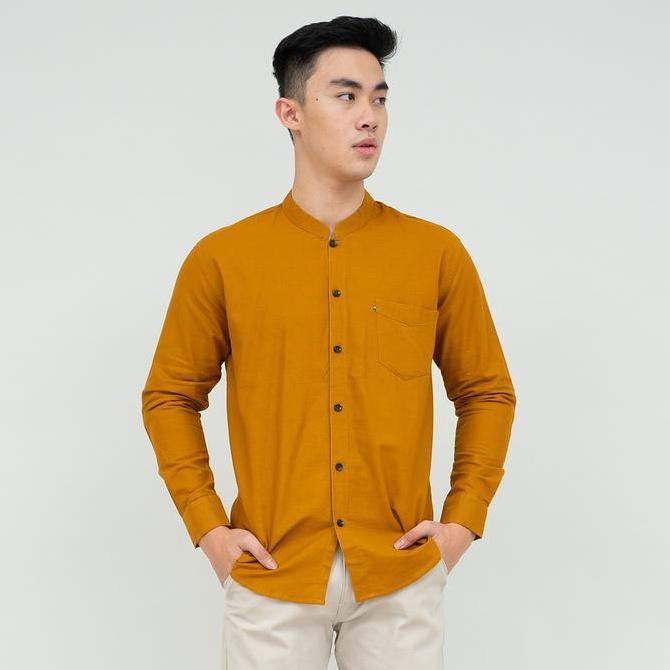 Promo Houseofcuff kemeja Koko Lengan Panjang Pria Mustard COD