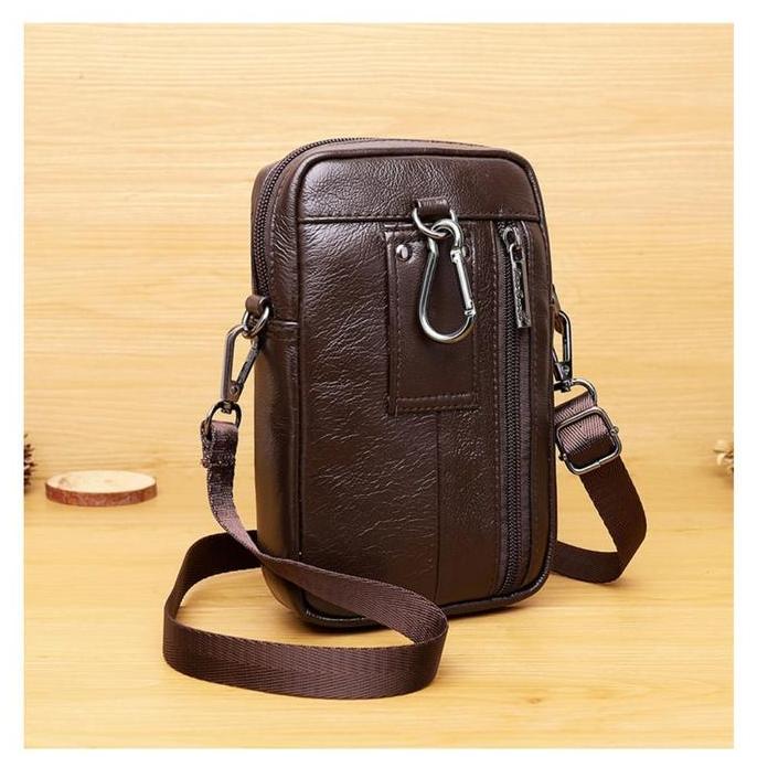 tas selempang pria kulit asli - tas pria hp pinggang kulit ori 1205