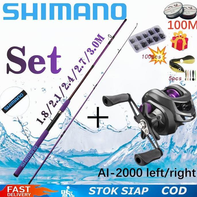 2025 New Shimano Fishing Reel Bc Set Purple Fishing Rod Set Fishing Rod Casting Reel Full Set Mh Cas