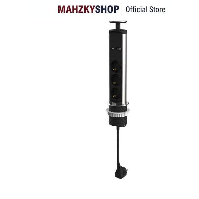 KRISBOW STOP KONTAK TANAM MEJA EKSTENSI 3 SOCKET USB A & C