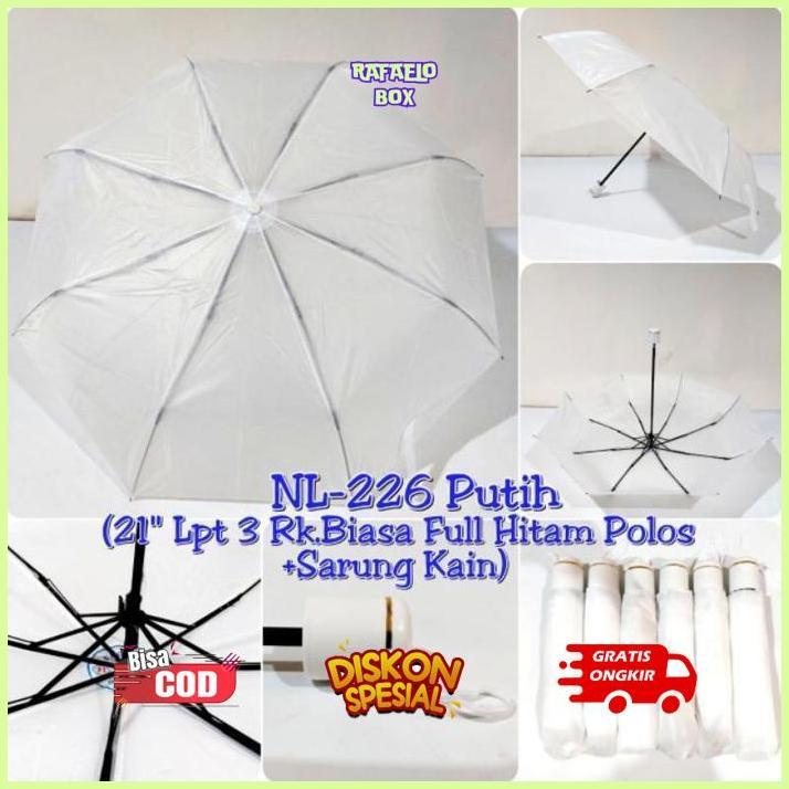 gfd-6 hg-24 Payung lipat 3 Nagoya Polos Luar Dalam + Sarung Cocok Untuk Sablon Dan Promosi NL226 Mur