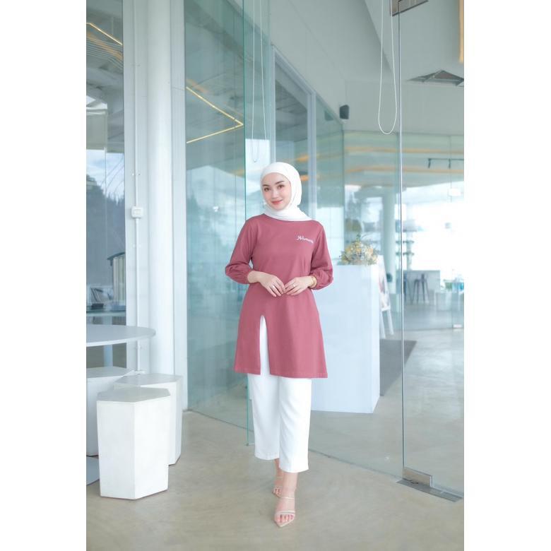 BBC Nameera atasan wanita tunik belah depan tangan 7/8 karet