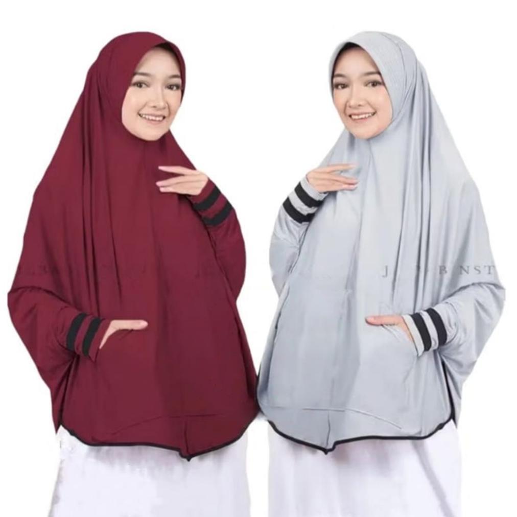 Jilbab Lengan Panjang Hijab Instan Saku Tangan Khimar Syari Jumbo Perempuan Kekinian