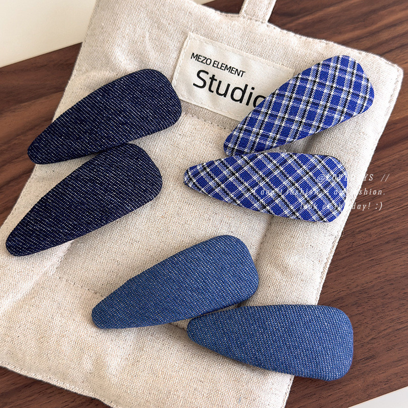 Aksesori Memori Ratu COD    Denim biru putih baru diperiksa bb klip kain jepit rambut bang fashionab