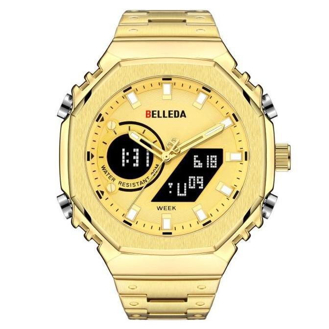 Promo Jam Tangan Belleda 9950 ORIGINAL Dual time digital analog mewah rantai stainless steel anti ka