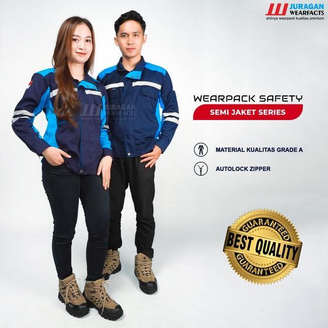 [COD] Wearpack Safety seragam baju kerja lapangan panjang Pria Wanita model Semijaket Warna Biru Tos