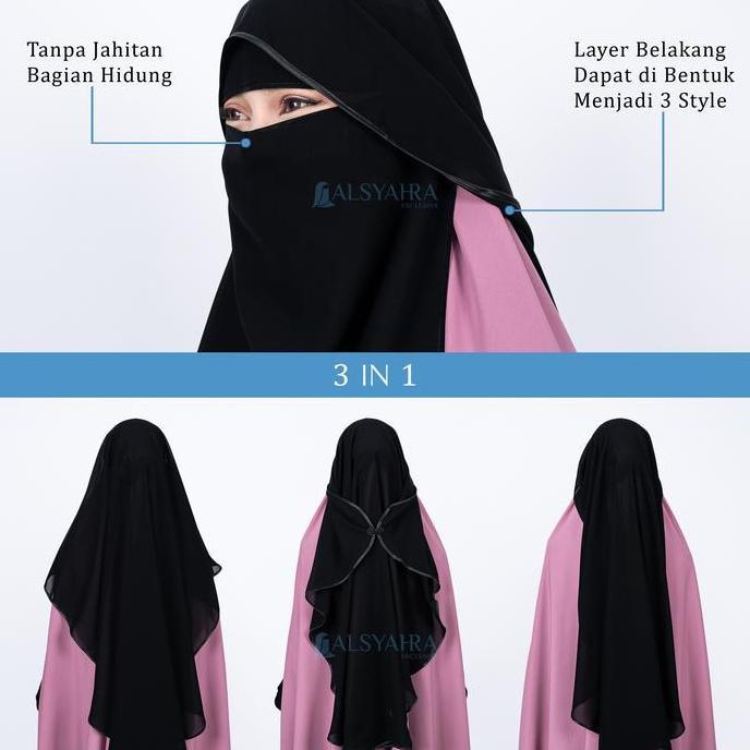 Niqab Butterfly Kancing Sifon Jetblack Alsyahra Exclusive Muslim Jilbab Kerudung