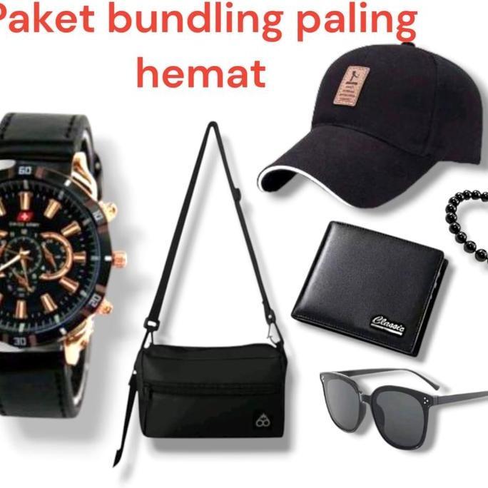 Promo Paket Bundling Jam Tangan Kulit Gratis Tas Selempang, Topi, Dompet, Kacamata, Ikat Pinggang, G