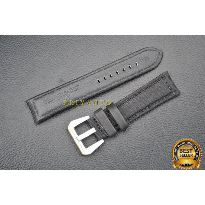 Promo TALI JAM TANGAN CANVAS KULIT 22-24-26 MM ORIGINAL HITAM STRAP CANVAS COD