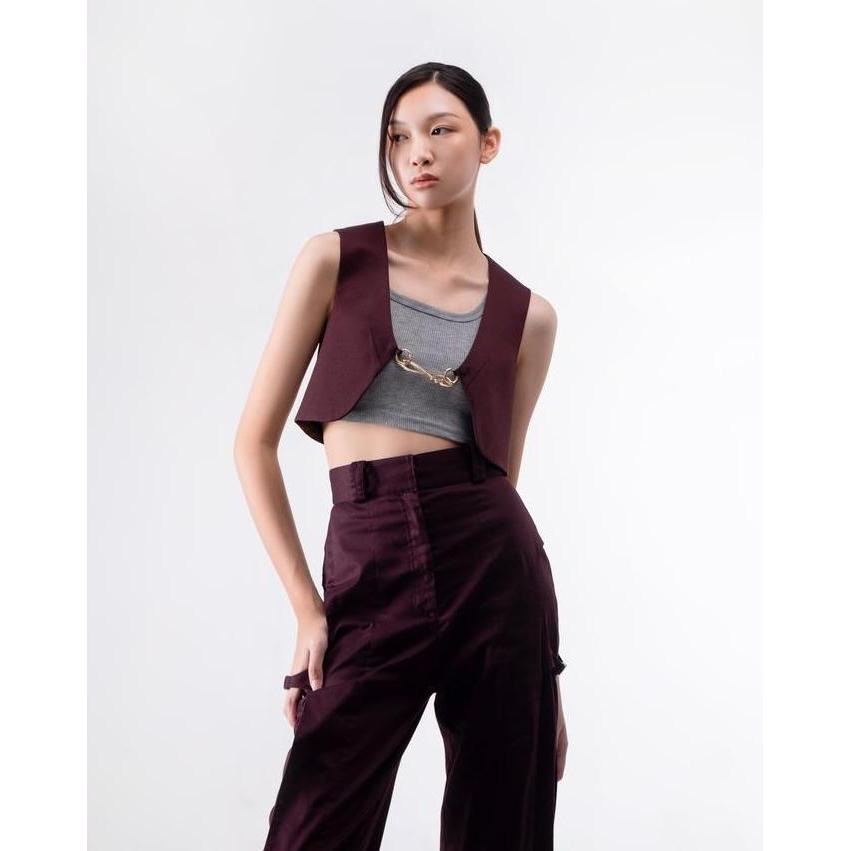 Promo Megan Cropped Vest Dark Plum - NATALIA KIANTORO COD