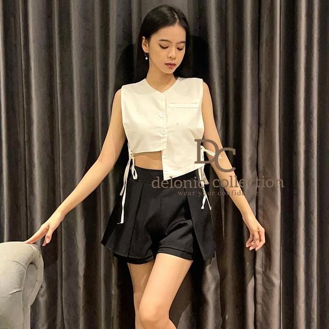 Promo Vince Tanktop Vest Asymmetric Blouse Outter Cotton Rami - Atasan Baju Rompi Asimetris Ikat Sam