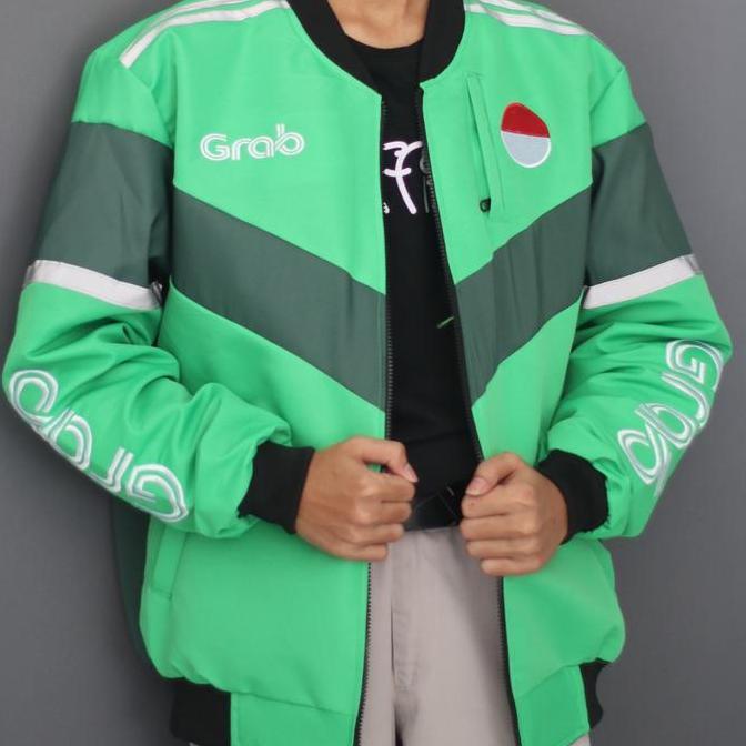 DI140 >> Jaket Bomber Bolak Balik Grab Gojek Full Bordir / Jaket Ojol / Jaket Driver Pria Semi Casua