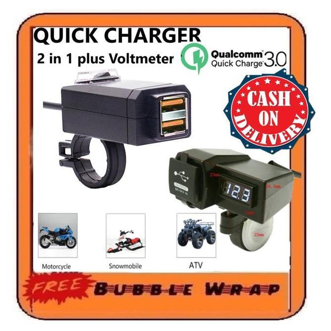 Charger Motor stang + voltmeter Cas HP Motor 2 USB beat street xride