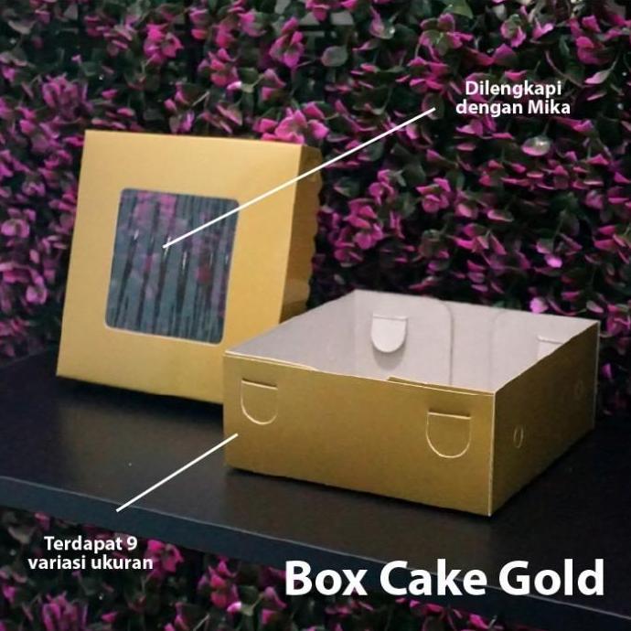 (Depok) Dus Emas 12 x 25 x 7 cm dengan Mika - Box Kue - Gold Cake Box