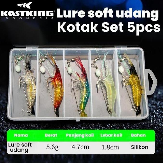Shrimper Udang Umpan Pancing 1 Set Box 5pcsx4.7cm 5g FISHING PRO UMPAN UDANG BERCAHAYA KARET SOFT LU