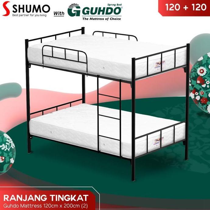 GUHDO SPRINGBED X SHUMO Ranjang Besi Bunk Bed Tingkat 120 / 120 Spring Bed Guhdo Full Set