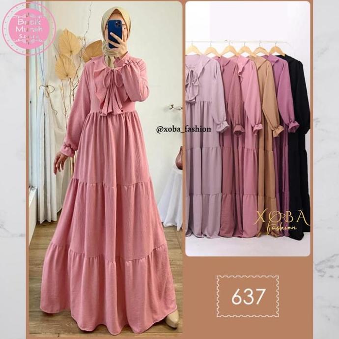 Terbaru Xoba Fashion 2395 Busana Muslim Wanita Gaun Kringkel Sj 637 Panjang Dress - Salem
