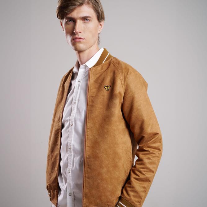 Emba Classic Scapers Jaket Bomber Pria Warna Brown Kain Suede Casual Fit