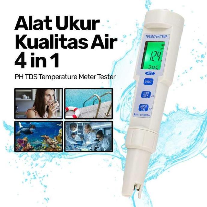 THETA Alat Tes Kualitas Air Digital 4 in 1 pH TDS EC Suhu untuk Aquarium dan Hidroponik