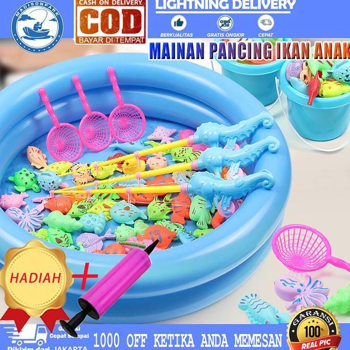 CLUCK Mainan Pancing Ikan Anak-anak 50pcs MAINAN PANCING IKAN MAGNET DAN KOLAM PANCINGAN MAGNET ANAK