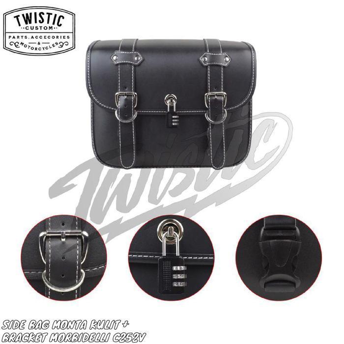 (Best Saller) Side Bag Saddle Bag Saddlebag Monta Tas Kulit Samping Pannier + Bracket Rack Rak Tas T