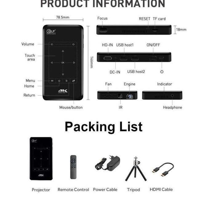 Proyektor Portable Dlp P09-Ii | Mini Projector Android 6.0 Resolusi 4K Kualitas Terbaik Harga Termur