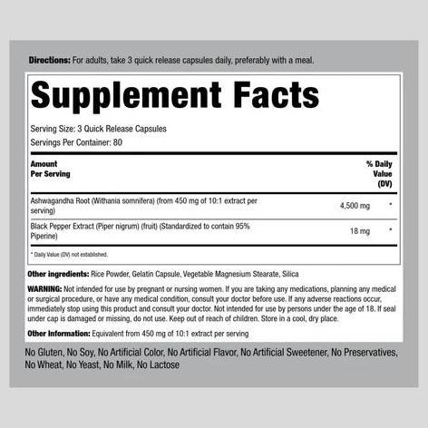 Piping Rock Ashwagandha Besar 4500 Mg 240 Capsules Stress Relief Cemas Original