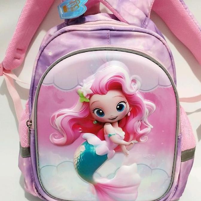 Tas Sekolah Anak Perempuan 12 Inch Usia Paud atau TK A Motif Mermaid HSD Timbul 3 Dimensi Fashion