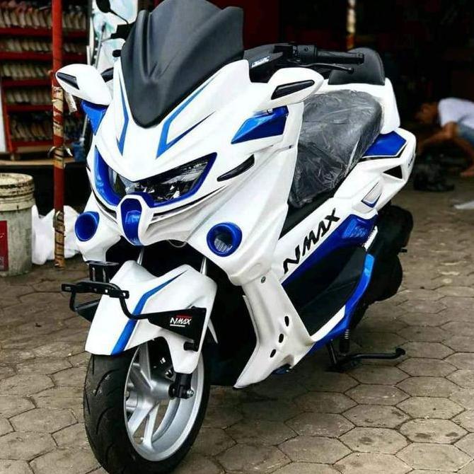 DAIKAKU Paket Full Set Body Bodi Kap Predator Yamaha Nmax Old ( 2015-2019 ) Grafist Putih Biru
