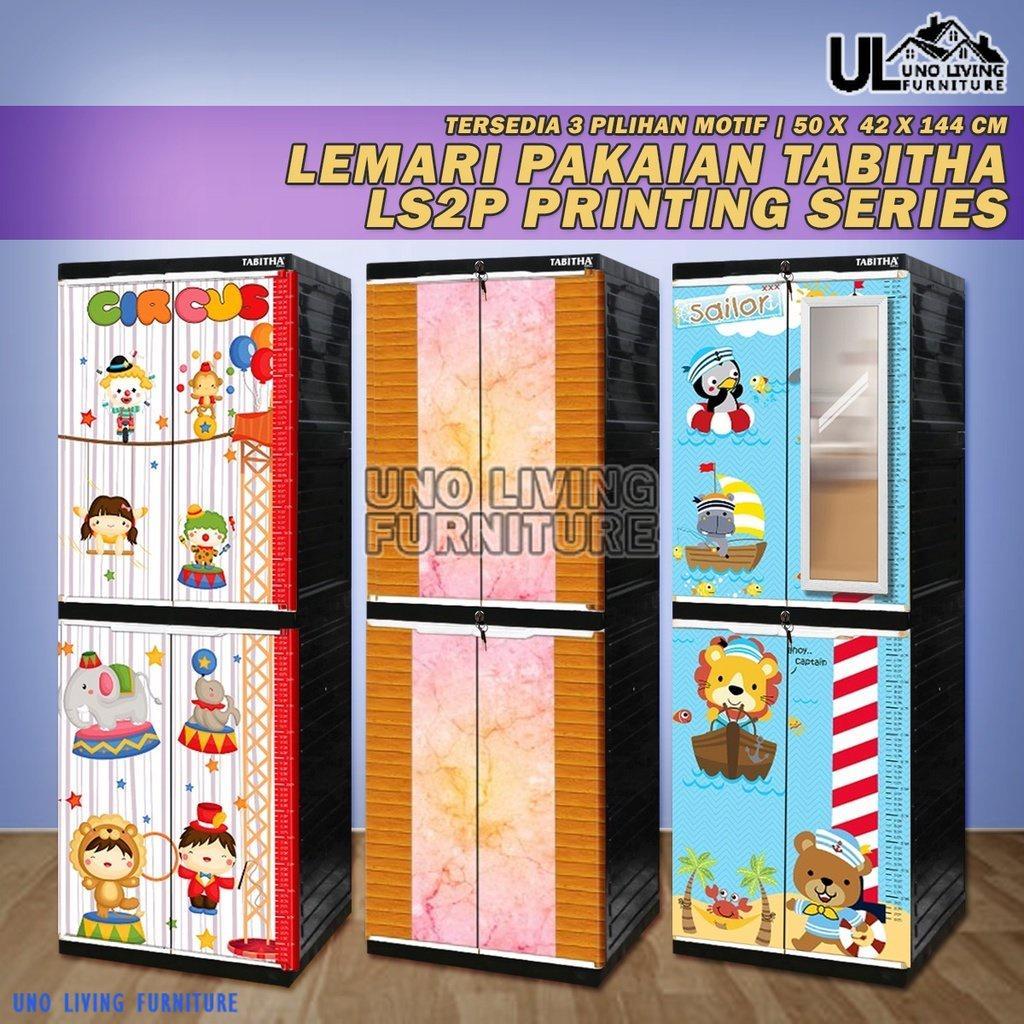 Tabitha Ls2P Printing Motif Karakter Lemari Motif 4 Susun Lemari Pakaian Lemari Serbaguna