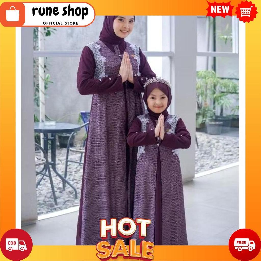 Aisha Couple Kids And Mom/Gamis Couple Ibu Dan Anak Free Pashmina Model 2025/Gamis Motif Ibu Dan Ana