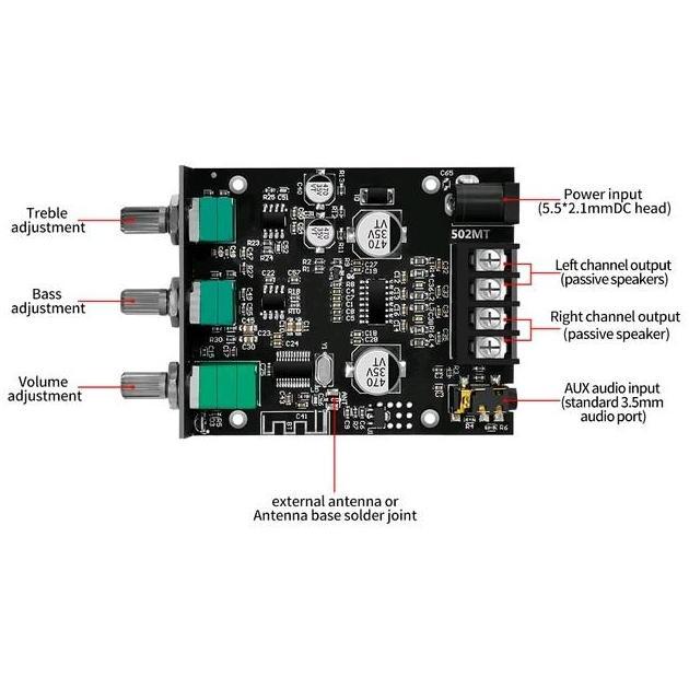 Power Amplifier Stereo Class D Bluetooth 100W 502MT