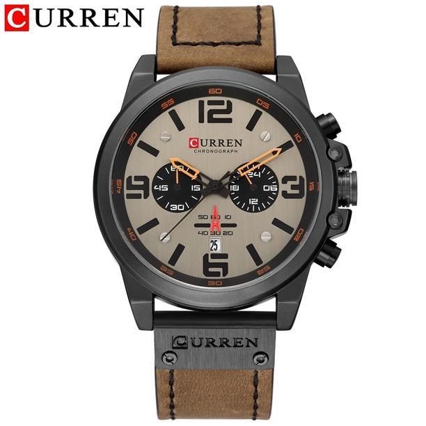CURREN 8314 Jam Tangan Pria Analog Tali Kulit Chronograph Aktif CURRENOS