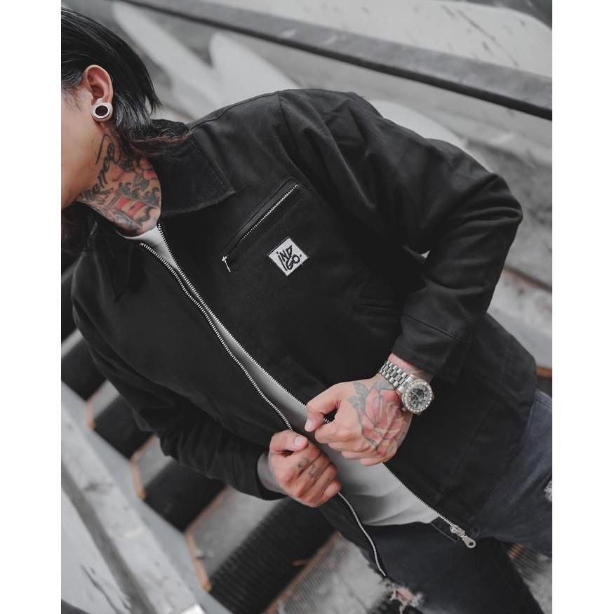 JAKET PRIA KOREA STYLE KEKINIAN BGSD SHOP - WORK JACKET PRIA INDIGO CANVAS MARSOTO SUEDE KEREN JAKET