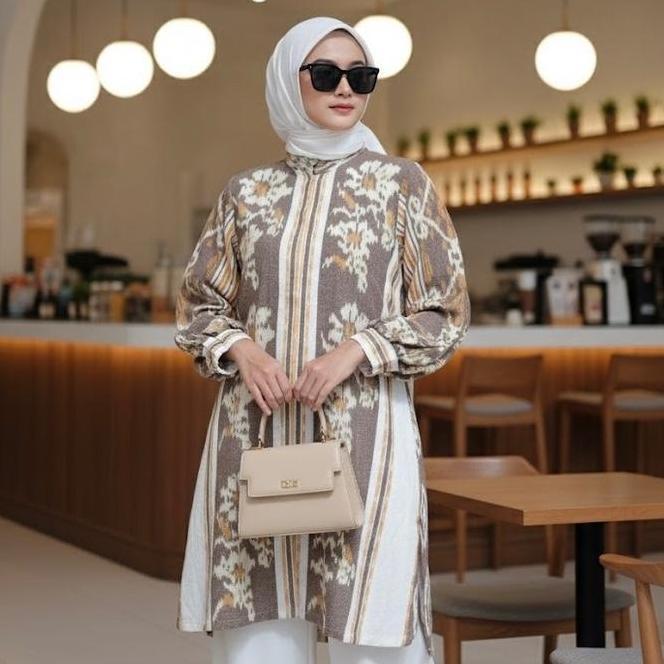Shanaya Batik Tunik Lucia Tenun Seragam Batik Kerja Lengan Balon Dress Cantik Elegan