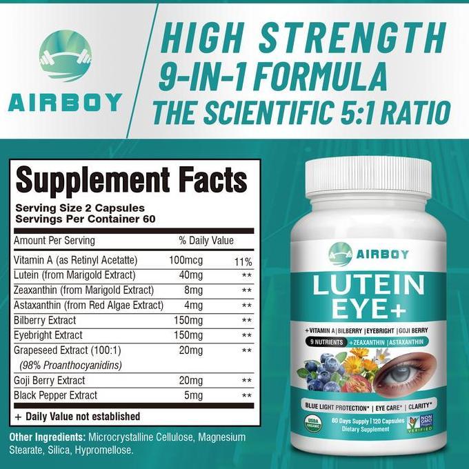 Airboy-Suplemen Lutein Eye + Vitamin Complex-Mengandung Sembilan Nutrisi-Suplemen Kesehatan Mata Per