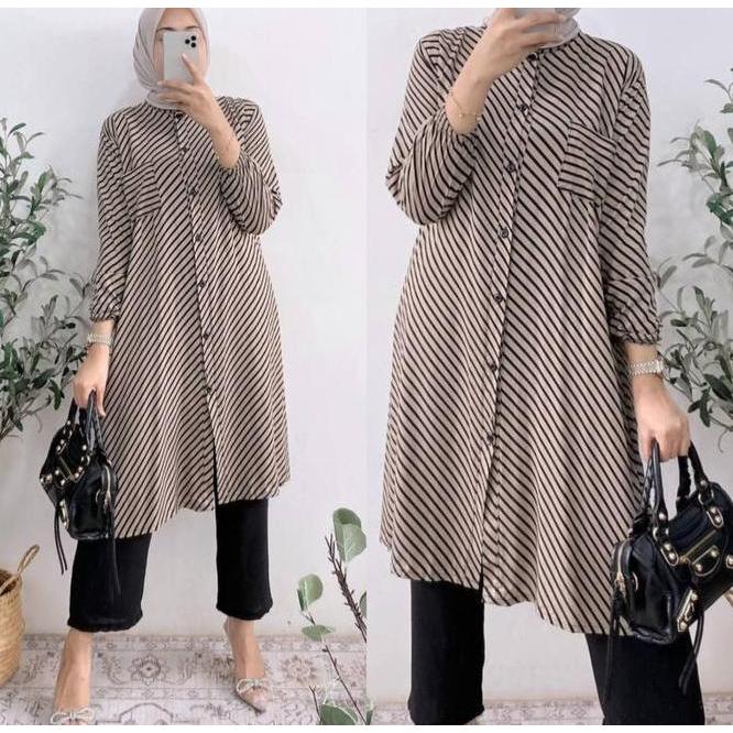 V Set Tunik | Setelan Wanita Daily Set Rayon Premium Terbaru Baju Muslim Katun Crinkle Atasan Kancin