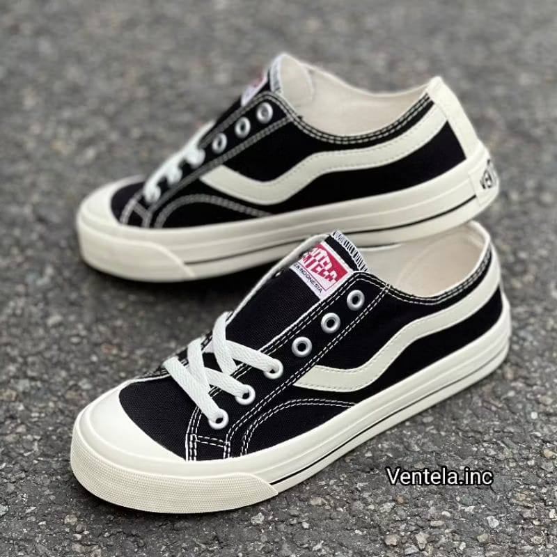 SEPATU VENTELA PUBLIC PENDEK HITAM PUTIH SEKOLAH KERJA VANTELA PREMIUM