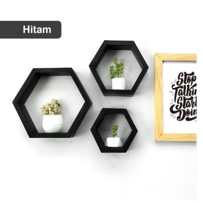 Rak Dinding Hexagonal Hiasan Dinding Aesthetic Rak Hexagonal Kayu Jati Pajangan Hiasan Dinding Gantu
