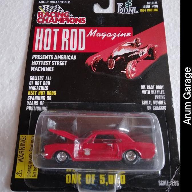 Diecast Racing Champions 1964 Mustang. Hot Rod Magazine 50th Anniversary. Open Hood.