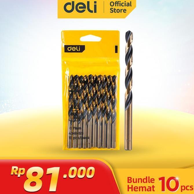 Bundle Hemat Deli Mata Bor Besi HSS 7mm 1 Pack 10 Pcs EDH-MHZ070-E1